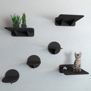 Kattenwandplanken Set in zwarte kleur met 3 treden en 3 planken, Kattenplanken, Kattenmeubilair, Krabpaal, Kattentoren, Kattenwandmeubilair, Plank