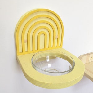 Cat Wall Feeder in Warm Yellow Colors, Big Bowl for any type of food, Make your cat's space clean and comfortable for the cat's neck!