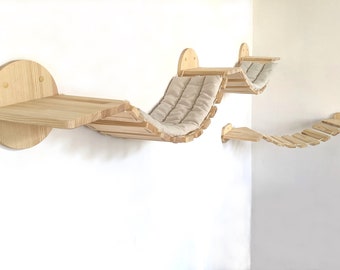 2 Kind of Cat Bridges pack: Double Bridge with pillows and Corner Bridge, perfect cat furniture for active and playful ones, Super sturdy
