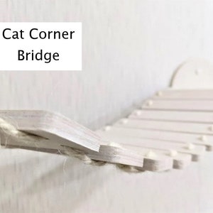 White Corner Cat Bridge in size M, Cat Wall Shelves and Bridge, Perfect Cat Bridge for Corner with Steps, Wall Mounted Cat Bridge