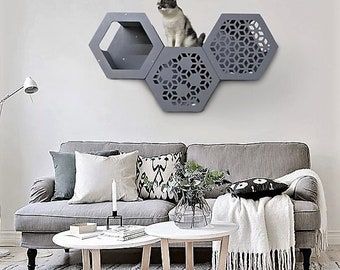 Estante hexagonal para gatos, estantes para gatos, muebles para gatos, juego de muebles de pared para gatos, muro de escalada para gatos, estantes de pared para gatos, torre para gatos, muebles de pared para gatos