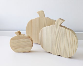 Set of 3 blank Wooden Pumpkins different sizes, Halloween wood decor for home, fall decor for appartment, cute little pumpkins