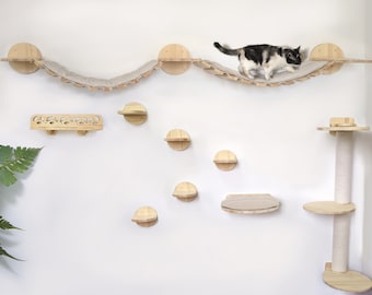 Set for Several Cats in the house, Cat wall shelves, Modern Cat Furniture, Cat tree Tower 2025, Cat furniture for all types of walls