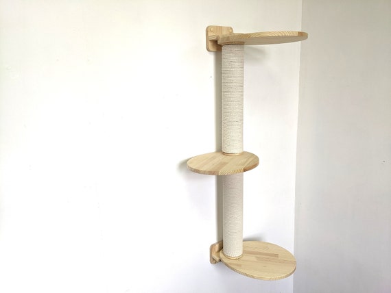 Cat Tree Tower with 3 Egg Pinewood Platforms for jumping, sitting, napping on them, Modern wallmounted scratching post for cats 2025