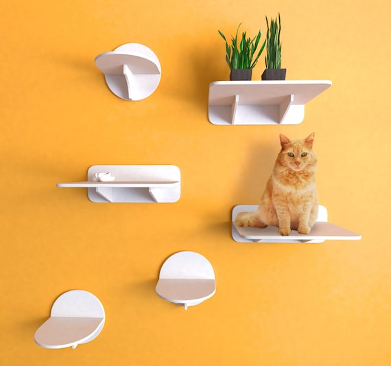Set di mensole da parete per gatti in colore bianco con 3 gradini taglia M e