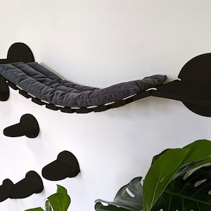 Set of Cat Bridge with Pillow and 5 Steps in Black Color, Cat wall furniture set, Cat climbing wall, Cat wall furniture, Cat tower furniture