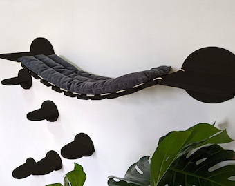 Conjunto de Puente para Gatos con Almohada y 5 Peldaños en Color Negro, Conjunto de Muebles de Pared para Gatos, Muro de Escalada para Gatos, Muebles de Pared para Gatos, Muebles de Torre para Gatos