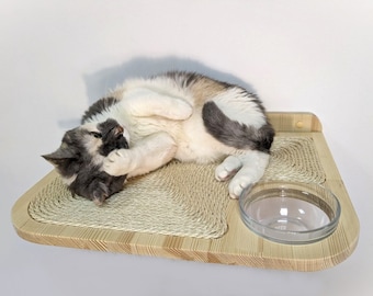 Wall Mounted Cat Bed with Built-In Glass Bowl, Cat wall shelves for any breed and any type of wall, Easy Mounting Cat Furniture