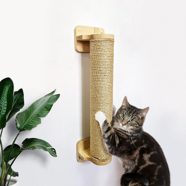 Cat Scratching Post from Pine Wood with Sisal or cotton robe, Modern cat scratcher, Scratching post, Cat wall post, Katzenbaum