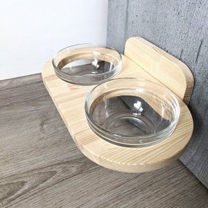 Wall mounted Double Feeder for Cats with 2 Big Bowls, small and medium dogs, Robot Vacuum Friendly, Spacey Cat Feeding Station, Dog Proof