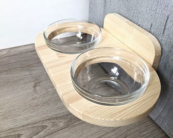Wall mounted Double Feeder for Cats with 2 Big Bowls, small and medium dogs, Robot Vacuum Friendly, Spacey Cat Feeding Station, Dog Proof