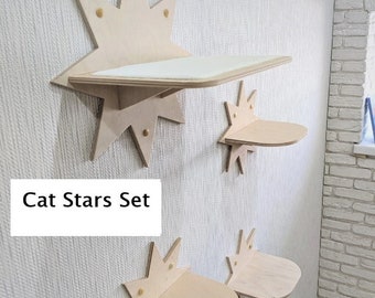 Star Set: 1 Bed and 3 Shelves for your Cats, best for napping, sleeping, playing and jumping, cute and simple, in size M
