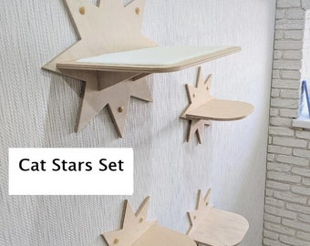 Set Estrella: 1 Cama y 3 Estantes para tus Gatos, ideal para siestas, dormir, jugar y saltar, lindo y sencillo, en talla M
