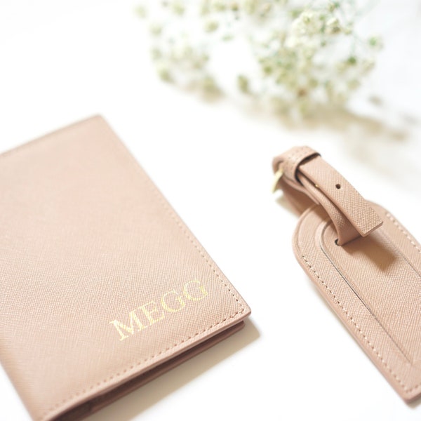 Personalised Saffiano Passport Holder & Luggage Tag (Various Colours) With Monogram