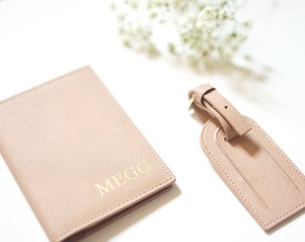 Personalised Saffiano Passport Holder & Luggage Tag (Various Colours) With Monogram