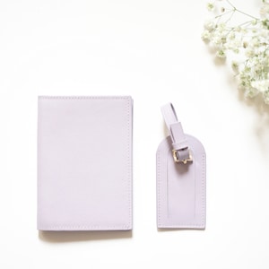 Personalised Saffiano Passport Holder & Luggage Tag Various Colours With Monogram Purple