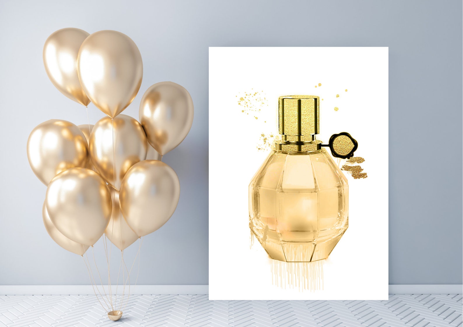 Gold Perfume Bottle Print Fashion Print Gold Wall Art Etsy