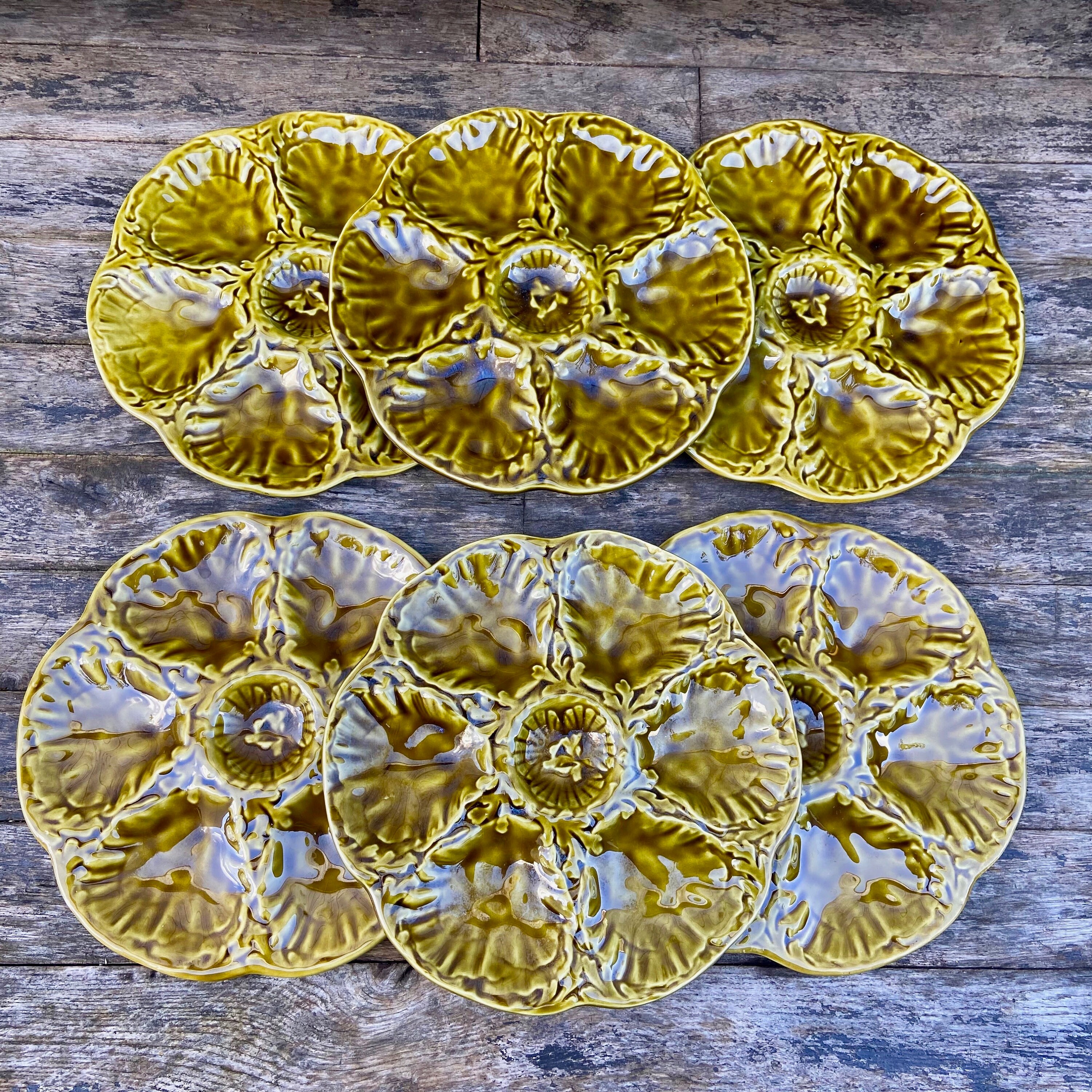 Ensemble de 6 Assiettes à Huitres Faïence Gien