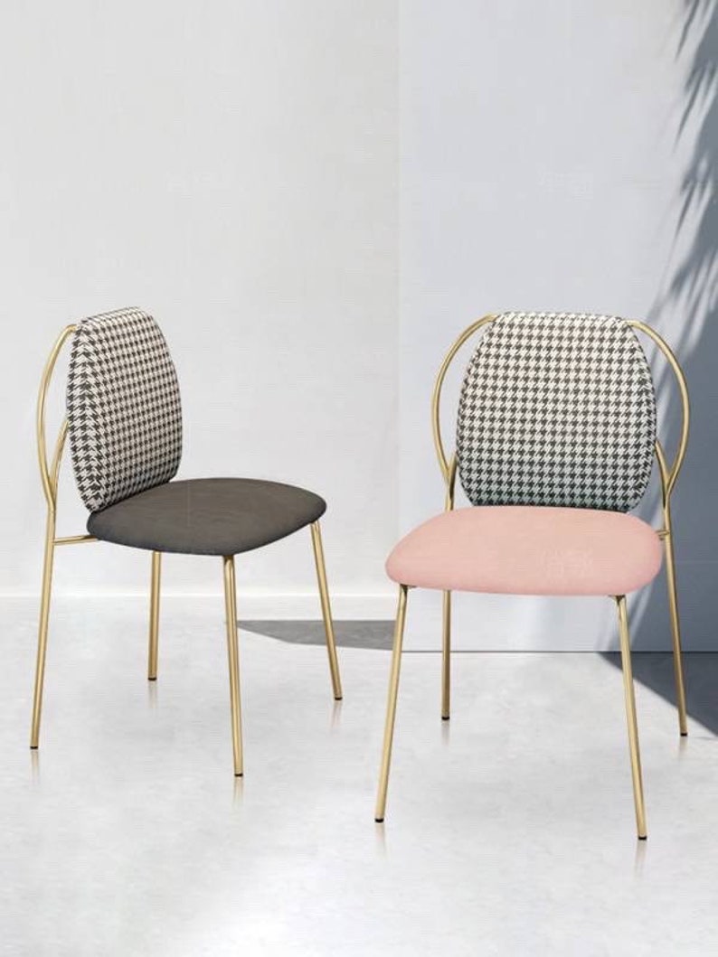 ROSE Kayla Modern Minimalist Back Monochrome Velvet Brass Metal Dining Chair