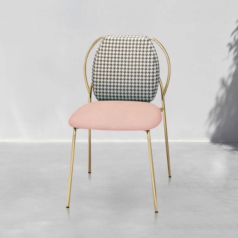 ROSE Kayla Modern Minimalist Back Monochrome Velvet Brass Metal Dining Chair
