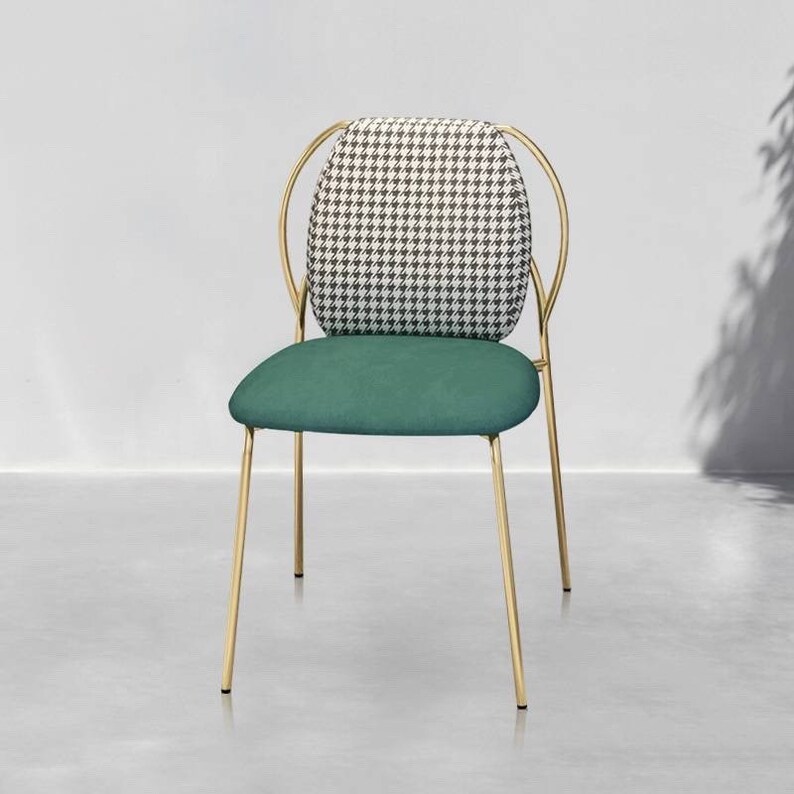 ROSE Kayla Modern Minimalist Back Monochrome Velvet Brass Metal Dining Chair