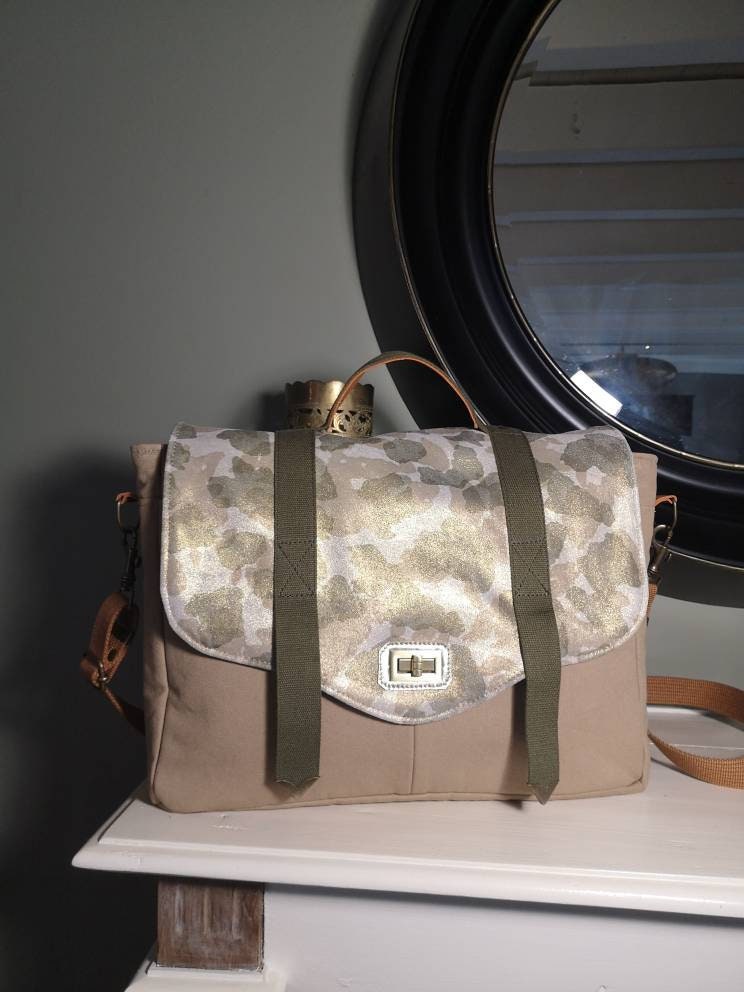 Cartable, Besace en Cuir et Tissu