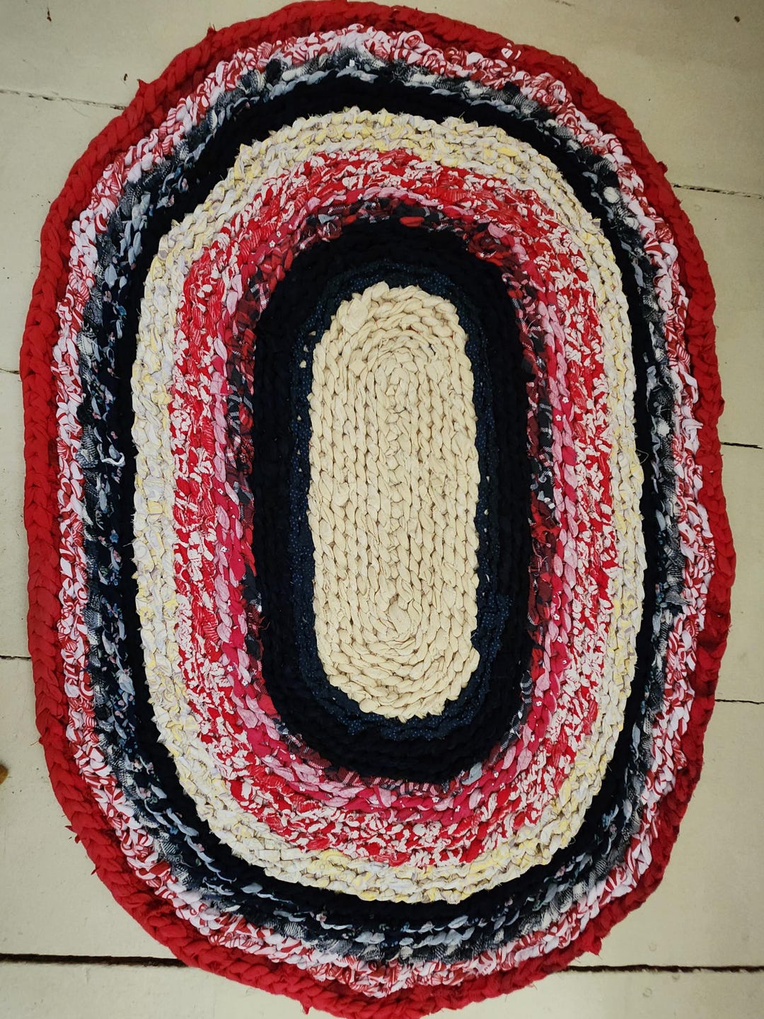 Crocheted Rag Rug, Small Oval Rug, Upcycled Handmade Rug - Etsy