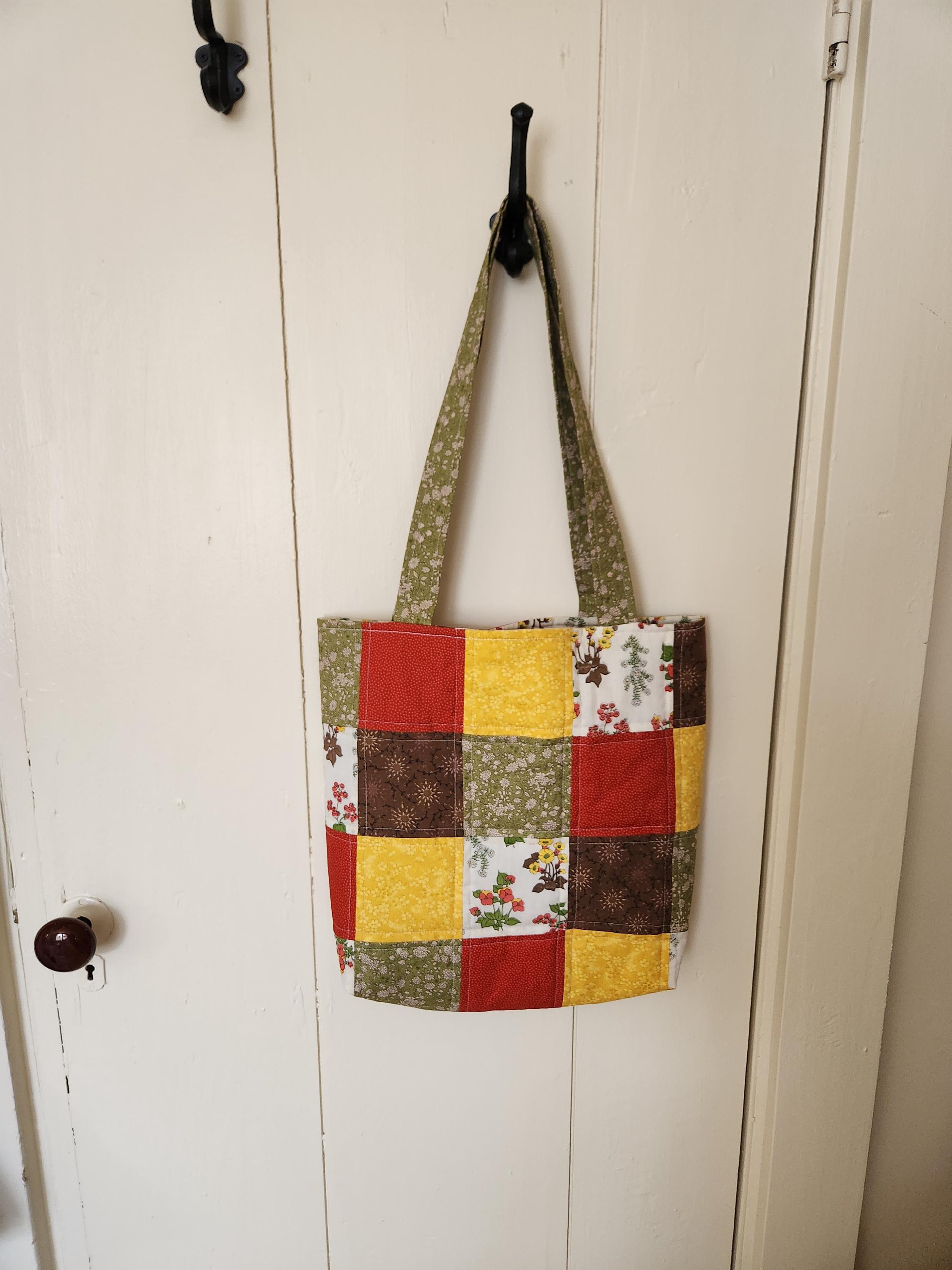 Quilted Patchwork Floral Tote Bag Vintage Flower Bag Handsewn