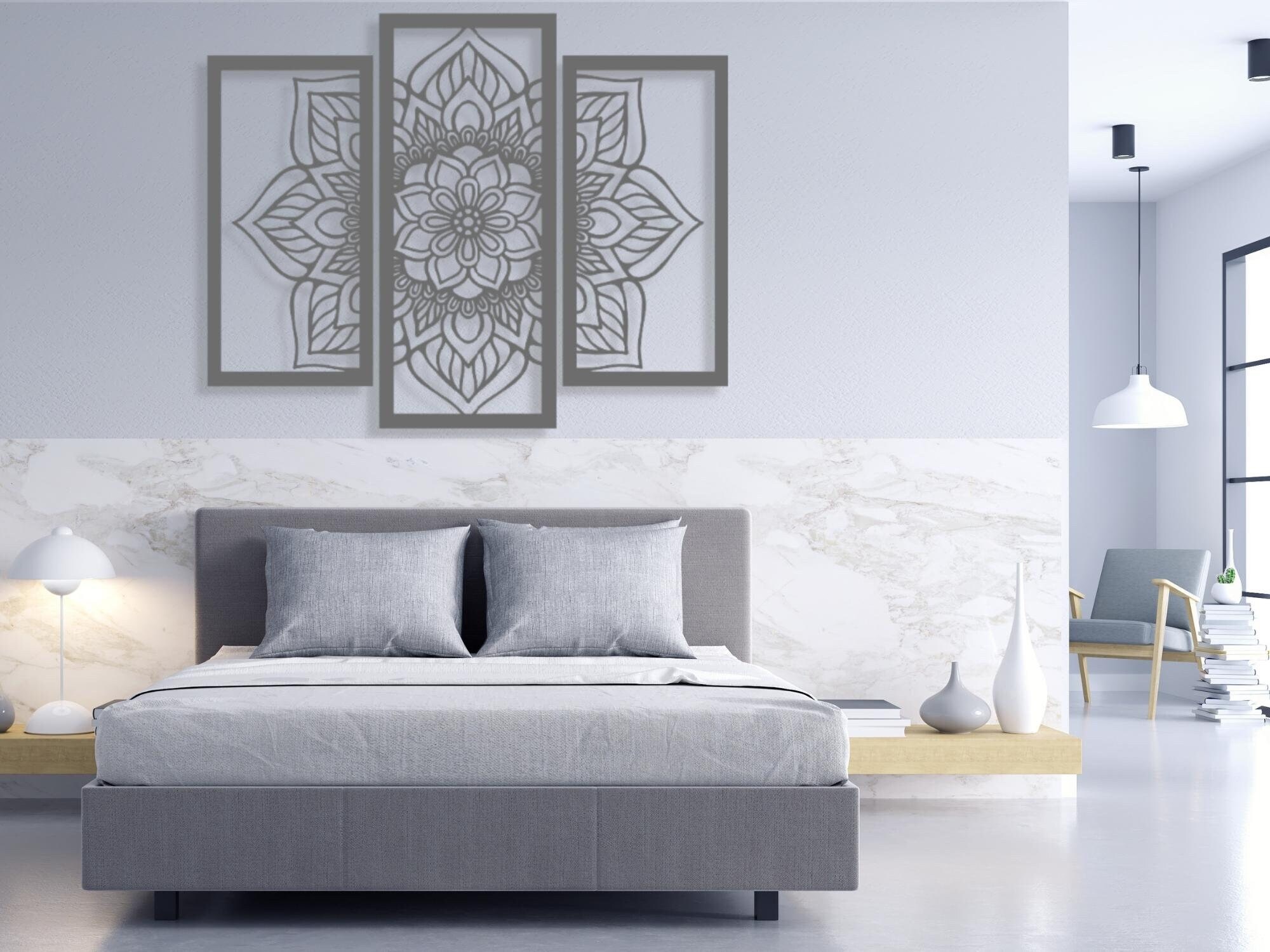 Lotus Flower Mandala Metal Wall Art, Bedroom 3d Wall Decor, Living Room