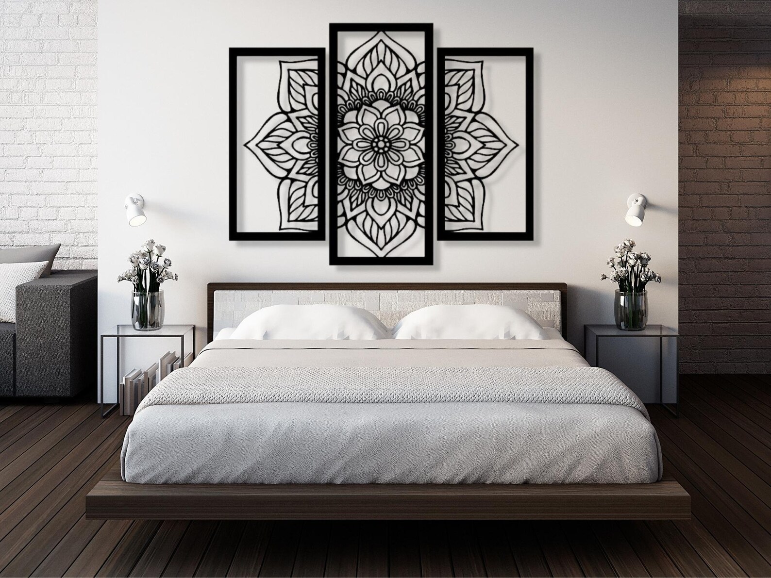 Lotus Flower Mandala Metal Wall Art, Bedroom 3d Wall Decor, Living Room