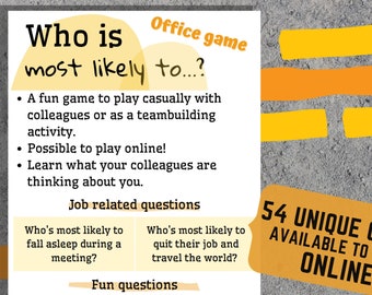 Teambuilding printable game Who is most likely to?/ Available to play Online/ Fun activity to connect with colleagues/ Perfect Icebreaker!