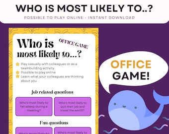 Teambuilding printable game Who is most likely to?/ Available to play Online/ Fun activity to connect with colleagues/ Perfect Icebreaker!