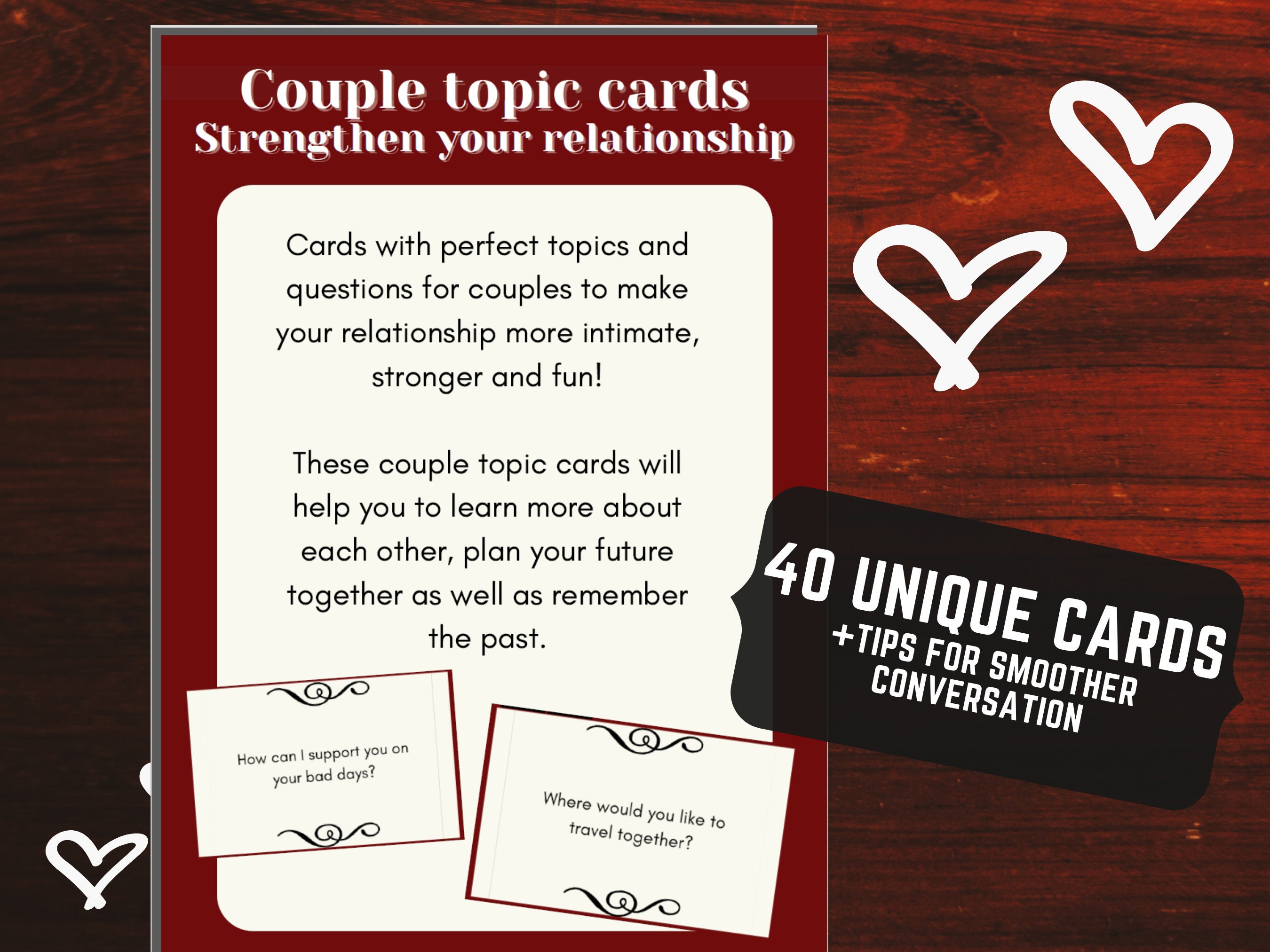 Couple Topics Cards Game to Strengthen Relationship for Valentines Day Gift Fun Printable Love