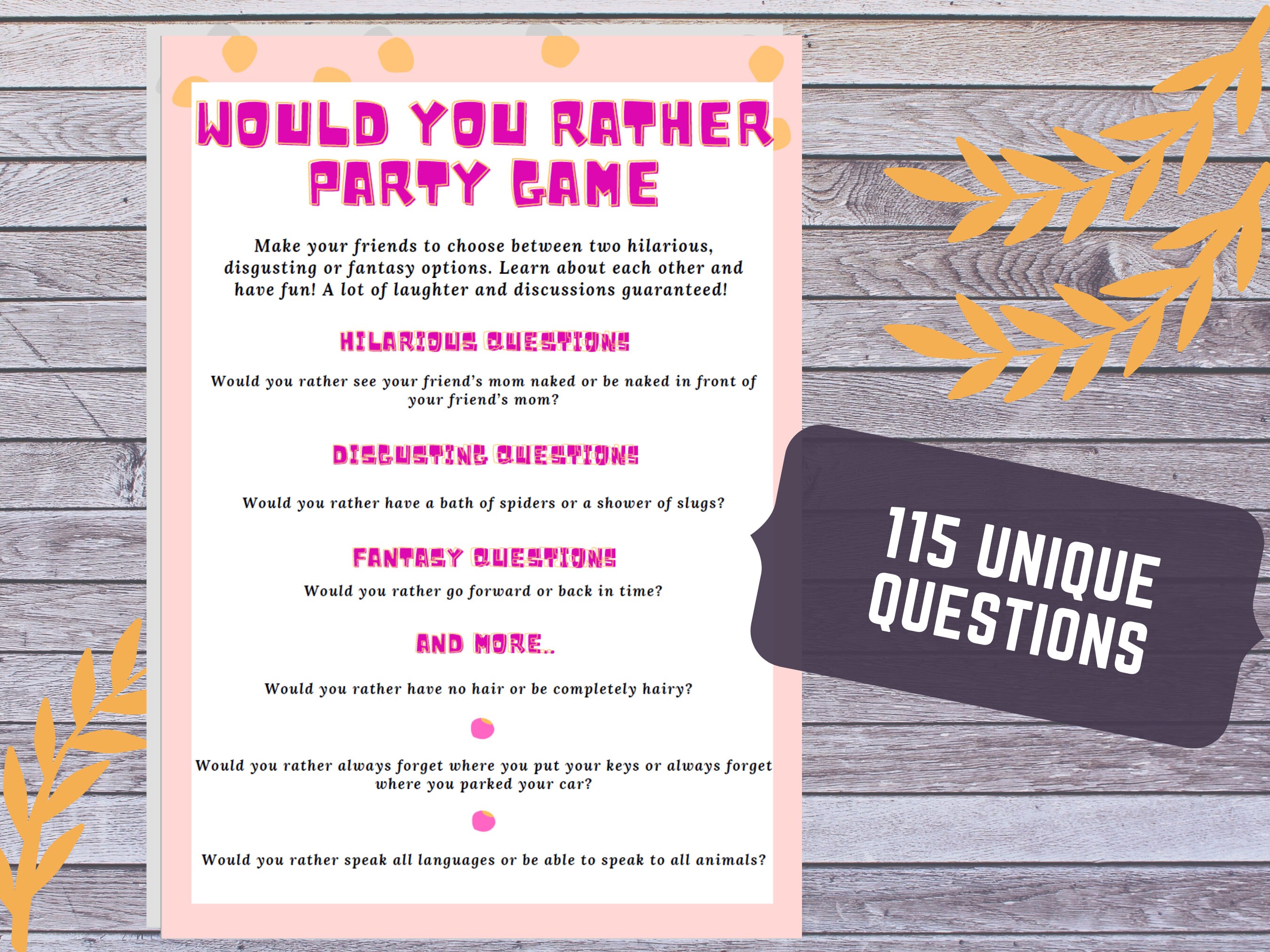 Hilarious Would You Rather Party Game Funny Shameful Etsy