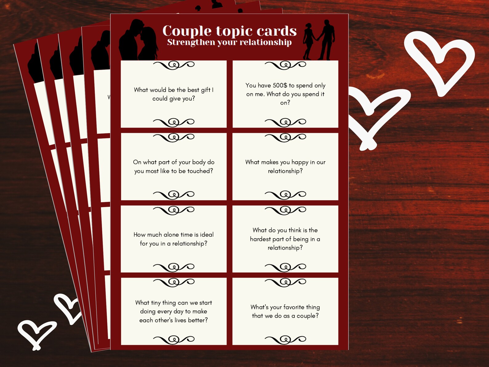 Couple Topics Cards Game to Strengthen Relationship for Valentines Day Gift Fun Printable Love