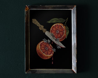 Dagger Sword and Blood Orange Gothic Kitchen Decor- Giclee Print from original hand-painting by Albino Jackrabbit