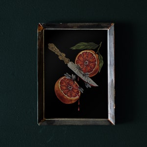 Decorazione da cucina gotica con spada pugnale e arancia rossa - Stampa giclée dal dipinto originale a mano di Albino Jackrabbit
