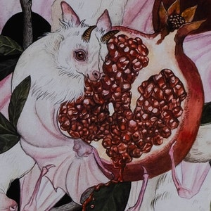 Albino Fruit Bats Pomegranate Dark Academia Giclee Print from original hand-painting by Albino Jackrabbit image 2