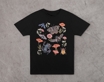 Floral and Insect collageUnisex T-Shirt- Giclee Print from original hand-painting by Albino Jackrabbit