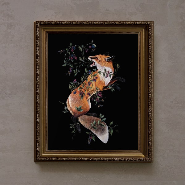 Renard avec des baies et des abeilles - Impression jet d'encre à partir d'une peinture à la main originale par Albinos Jackrabbit