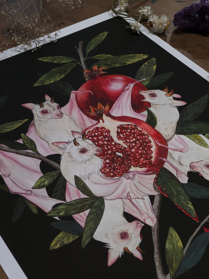 Albino Fruit Bats Pomegranate Dark Academia Unframed Giclee Etsy