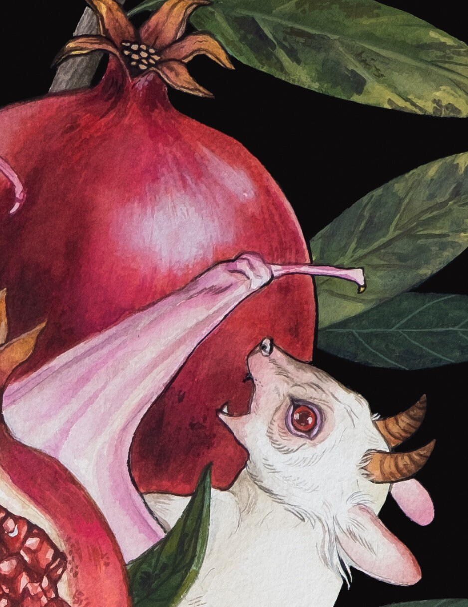 Albino Fruit Bats Pomegranate Dark Edgy Surrealism Botanical Etsy UK
