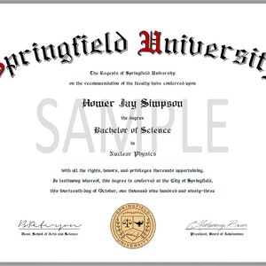 Homer Simpson&#39;s Springfield University Degree - The Simpsons (digital download)