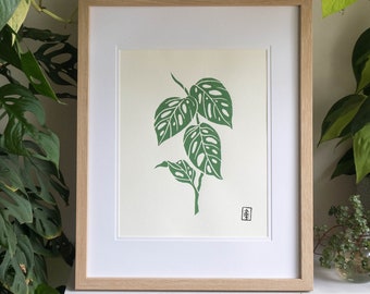 Monstera #3 | Original Linoldruck | Handgeschnitzt | Adansonii - Grün