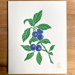 Blueberry Print | Original Lino Art Print | Hand Carved | Botanical Illustration