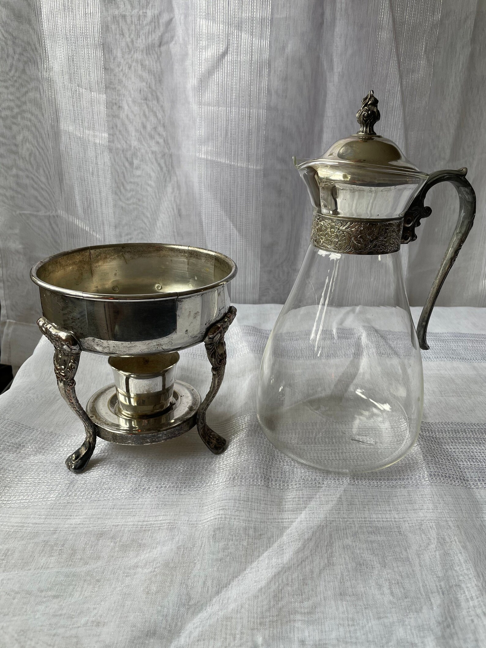 Vintage Sheridan Silverplate Glass Coffee Carafe w/ Warming Etsy