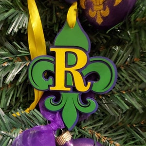 Monogram Mardi Gras Ornaments, Fleur de Lis Ornaments, New Orleans Styled Ornaments, Mardi Gras Themed Ornaments, Mardi Gras Christmas Decor