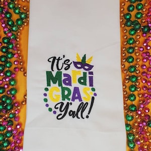Mardi Gras Themed Towel (Ships Free), Mardi Gras Kitchen Towels, Mardi Gras Decor, Machine Embroidered Tea Towels