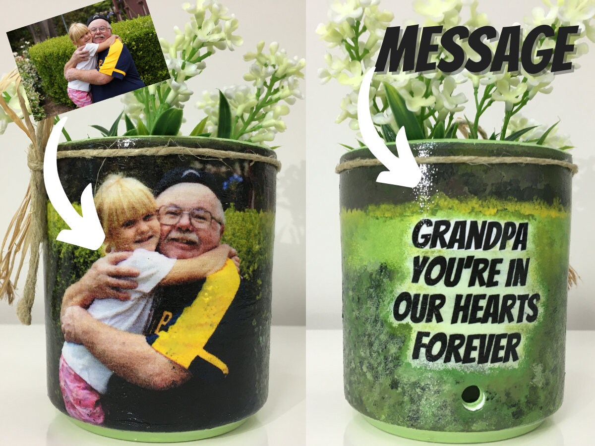 Personalized Memorial Flower Pot With Photo Grandparent Loss Etsy