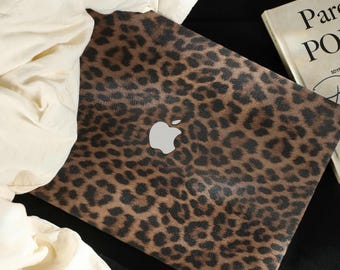 Funda protectora con estampado de leopardo para MacBook Air 11/13 Pro13/14/15/16 (nombre personalizado, A2337, 2338, A2941, años 2008 a 2024)